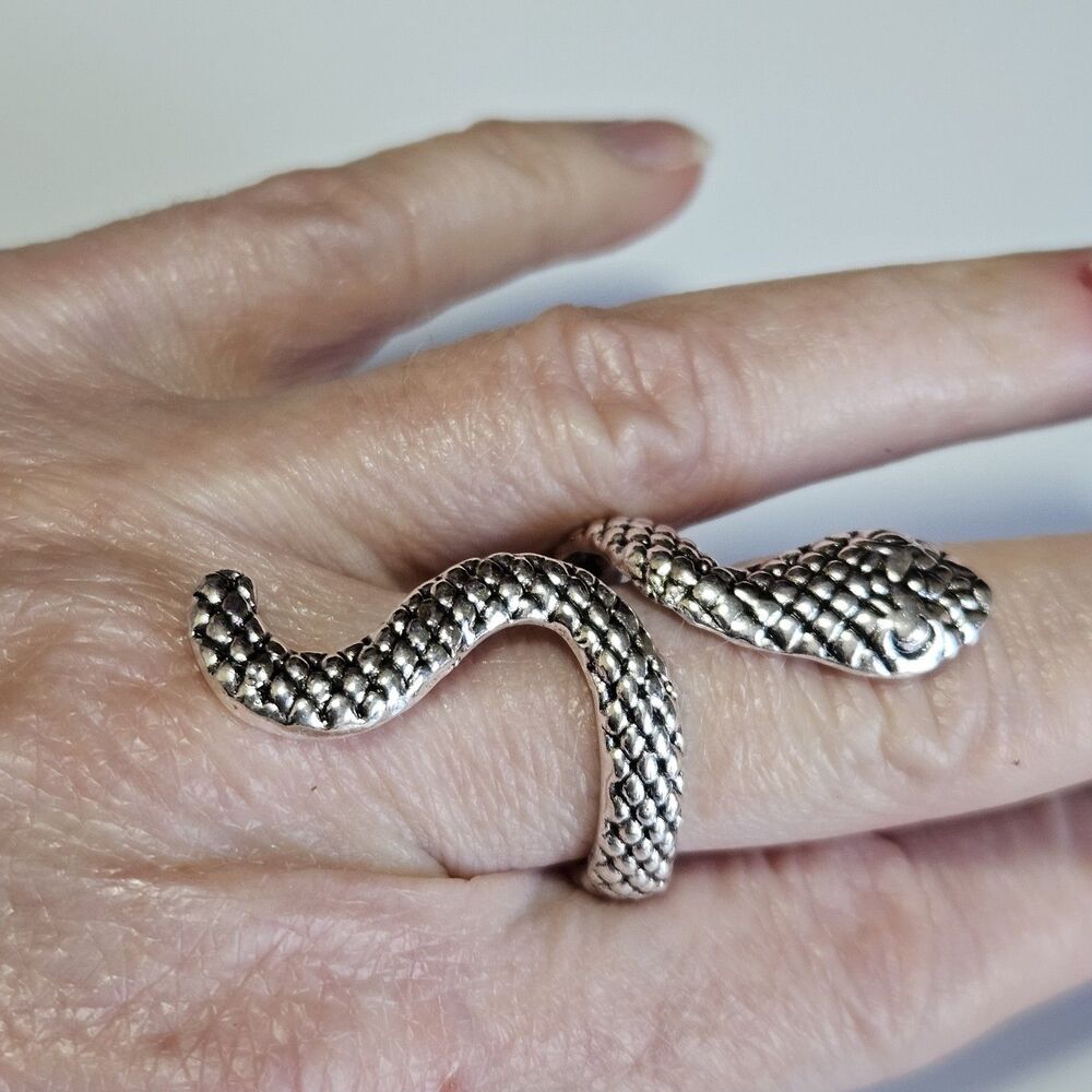 Silver Tone Adjustable Snake Ring Biker Goth